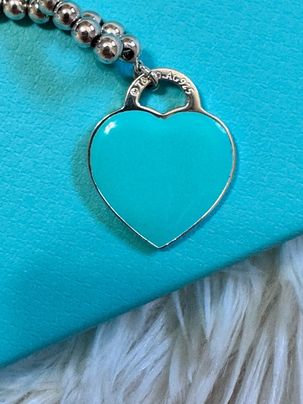 Tiffany & Co. Silver Heart Tag Bead Necklace with Signature Blue Pouch - Picture 3 of 4